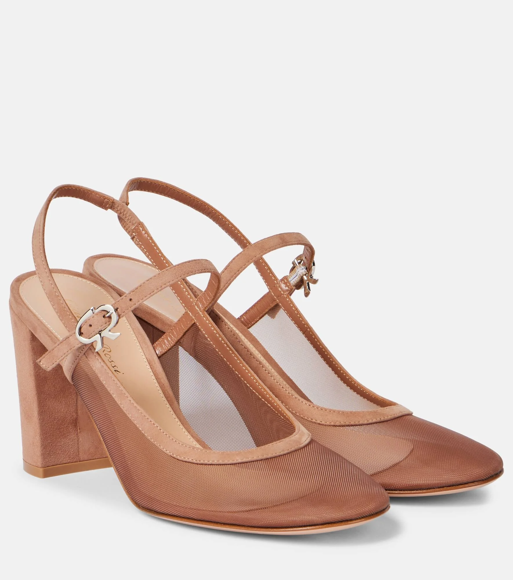 55 leather-trimmed organza slingback pumps - 1