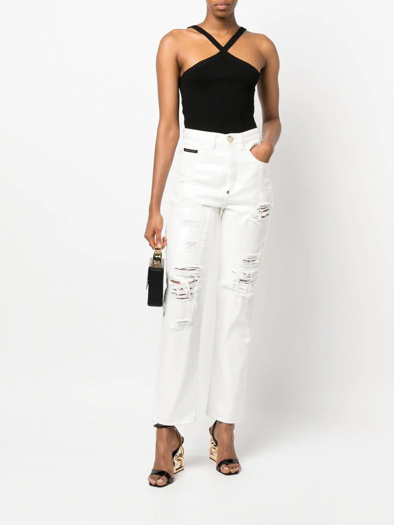 PHILIPP PLEIN Paillettes Mom-fit distressed jeans outlook