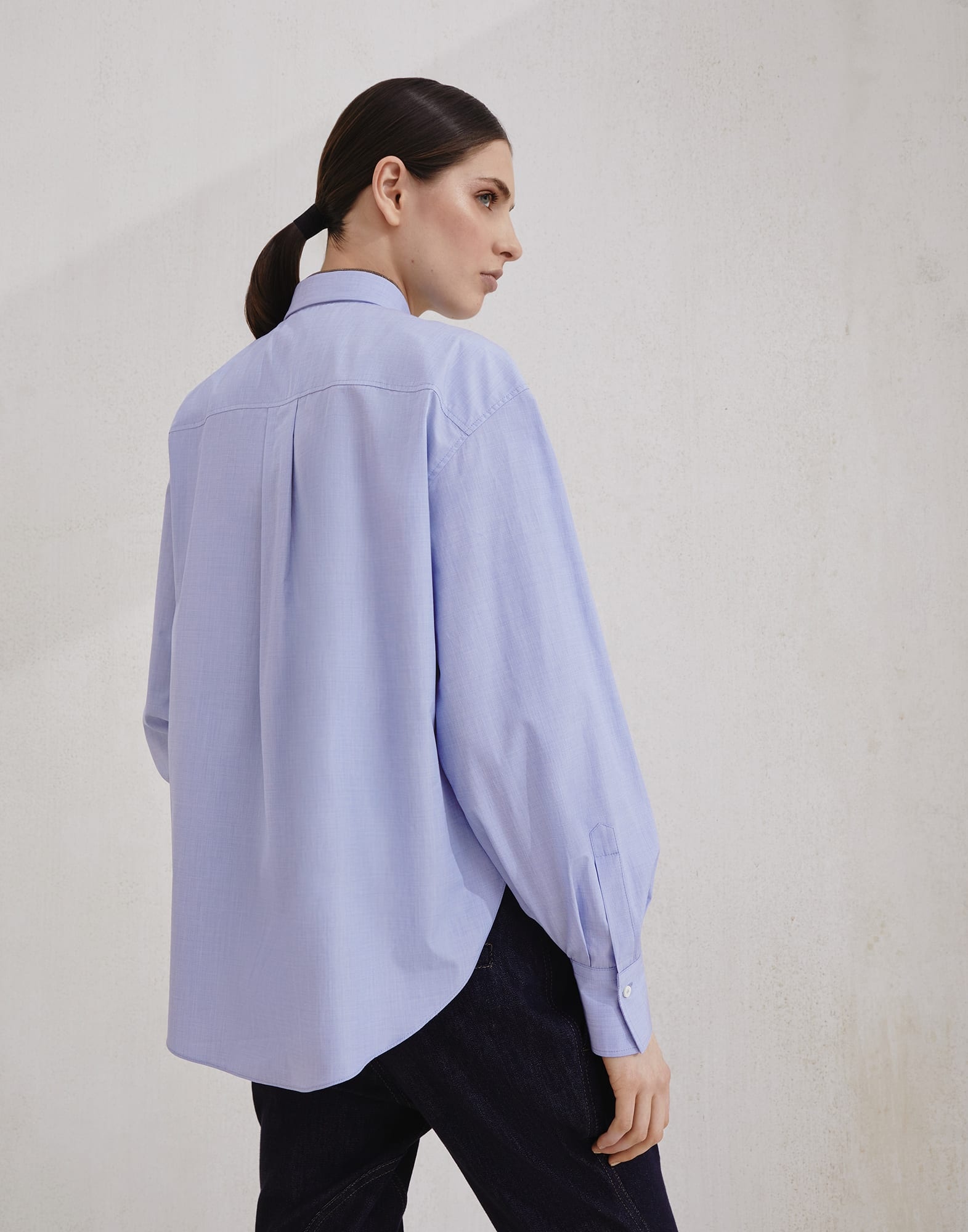 Cotton end-on-end shirt with shiny collar detail - 2