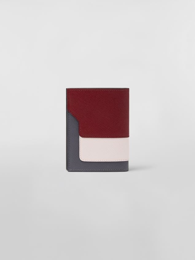 RED PINK AND GREY SAFFIANO LEATHER BI-FOLD WALLET - 3