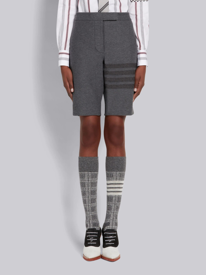 Medium Grey Double Face Tech Twill Tonal 4-Bar Bermuda Shorts - 1