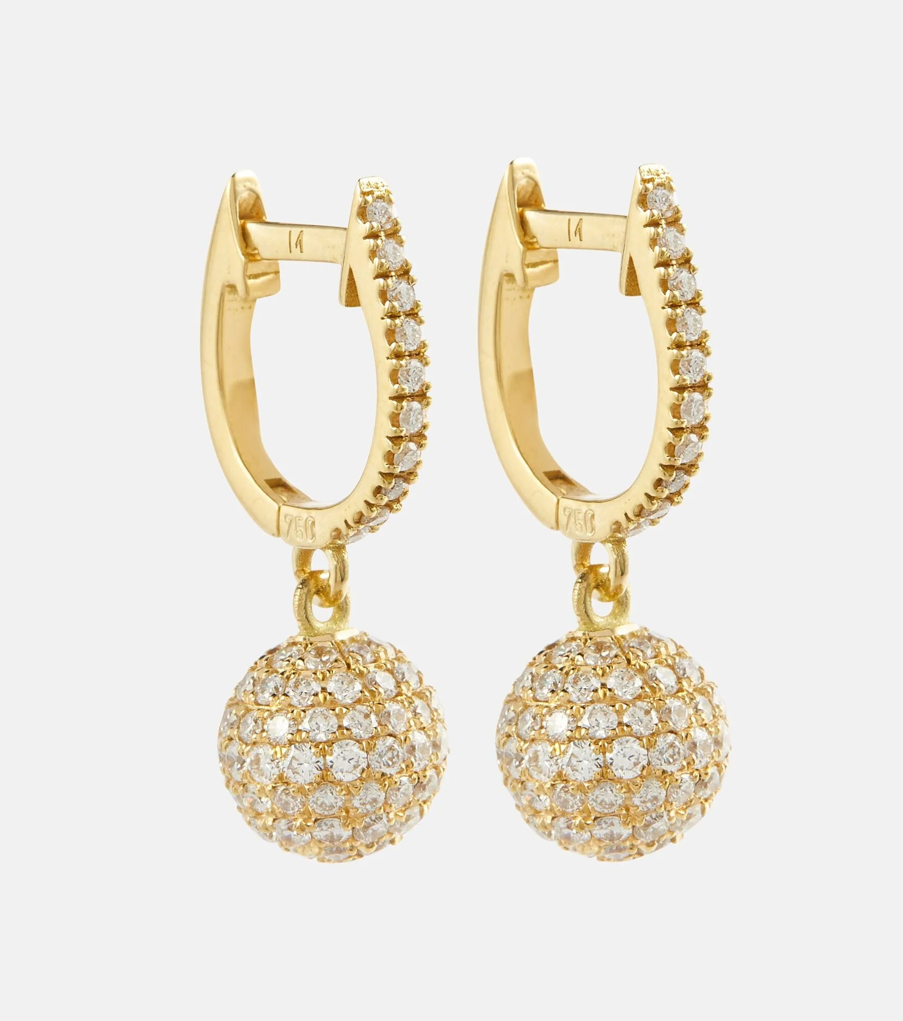 Ball 18kt gold drop earrings with diamonds - 1