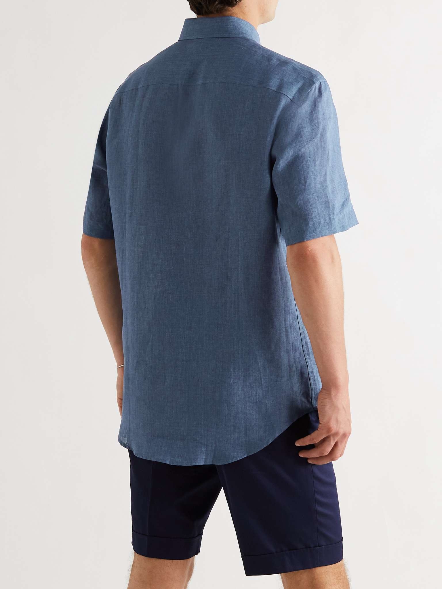 Hidden Button-Down Collar Linen Shirt - 4