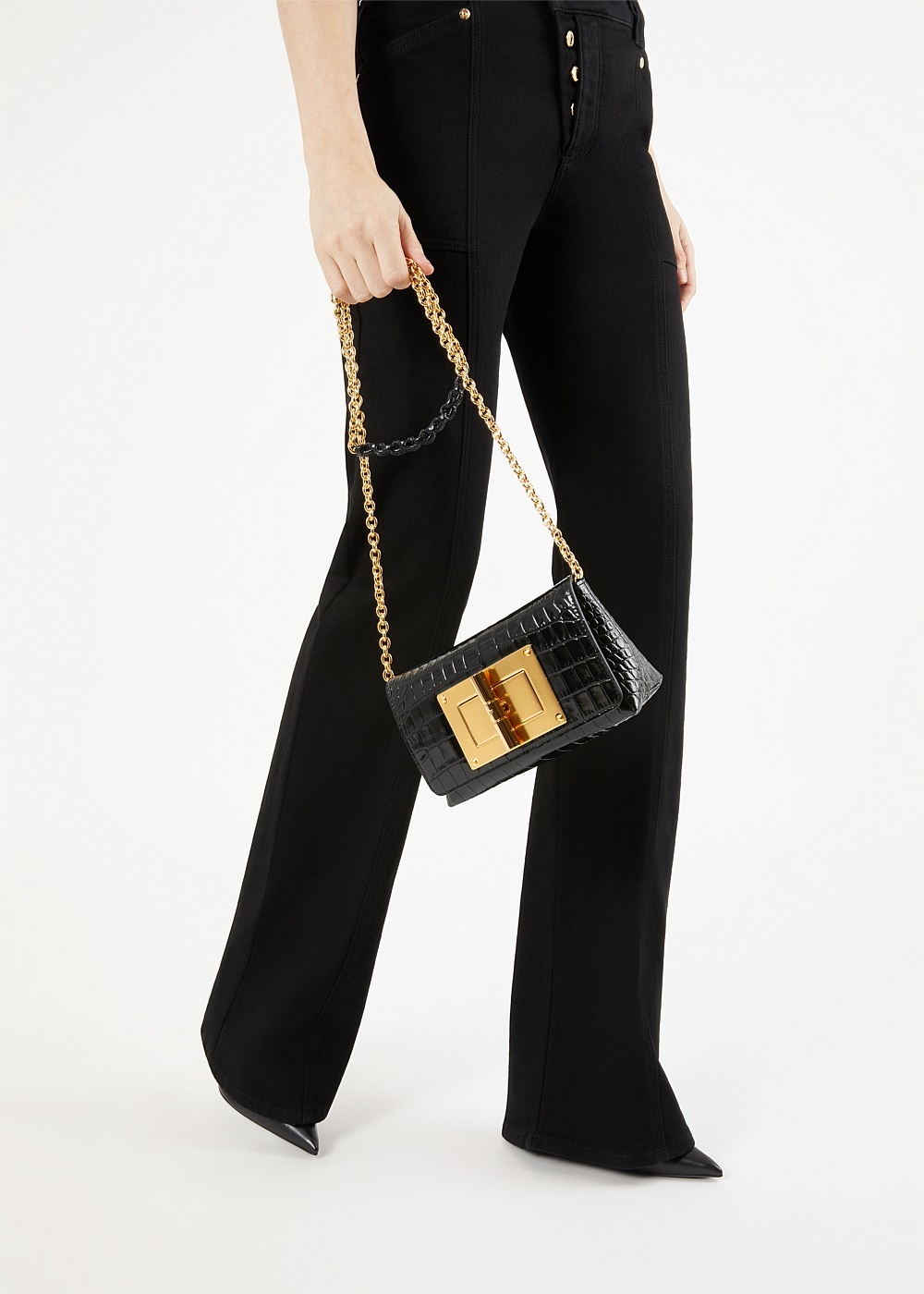 Black Crocodile Leather Natalia Mini Shoulder Bag - 2