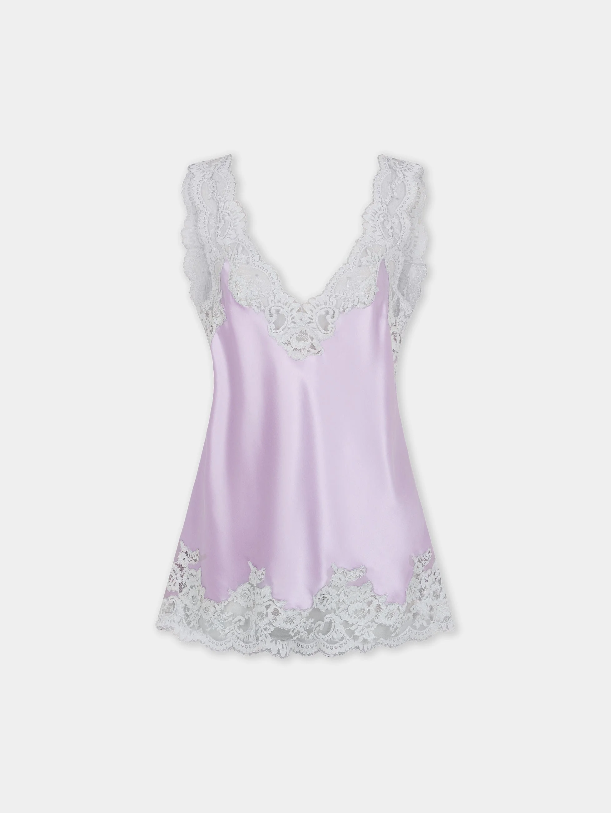 LILAC SILK TANK TOP WITH LACE DETAILING - 1