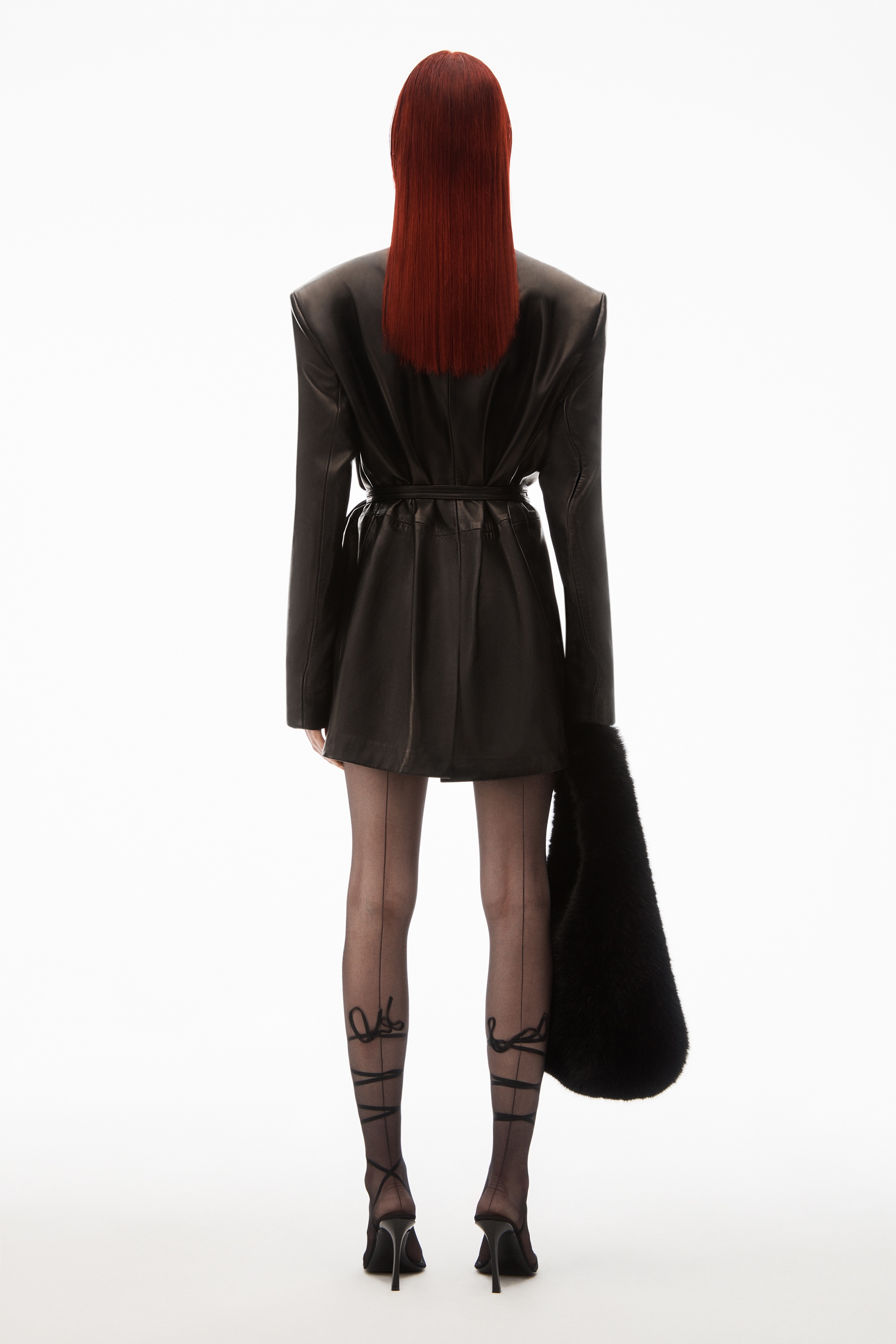 wrap tie blazer dress in buttery leather - 5