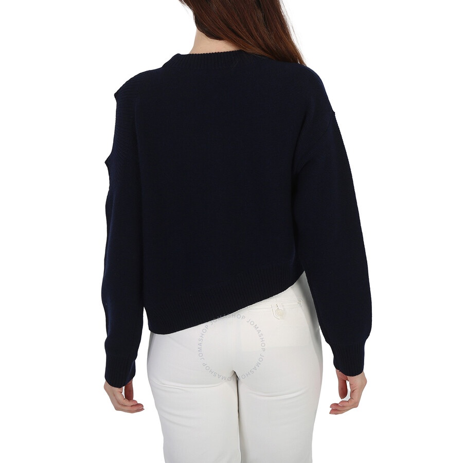 Stella Mccartney Navy Regenerated Asymmetric Cold-Shoulder Jumper - 6