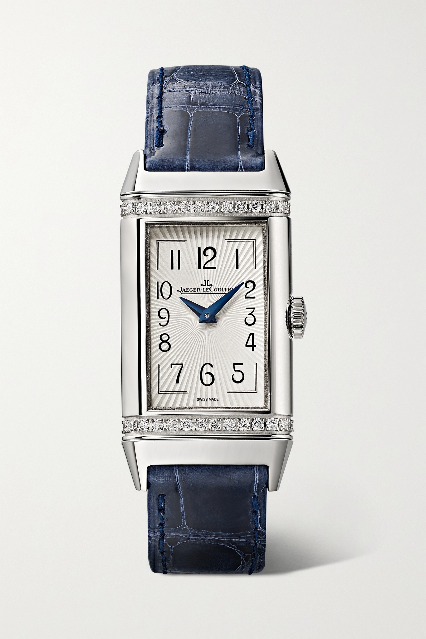 Reverso One Duetto 40mm x 20mm stainless steel, diamond and alligator watch - 11