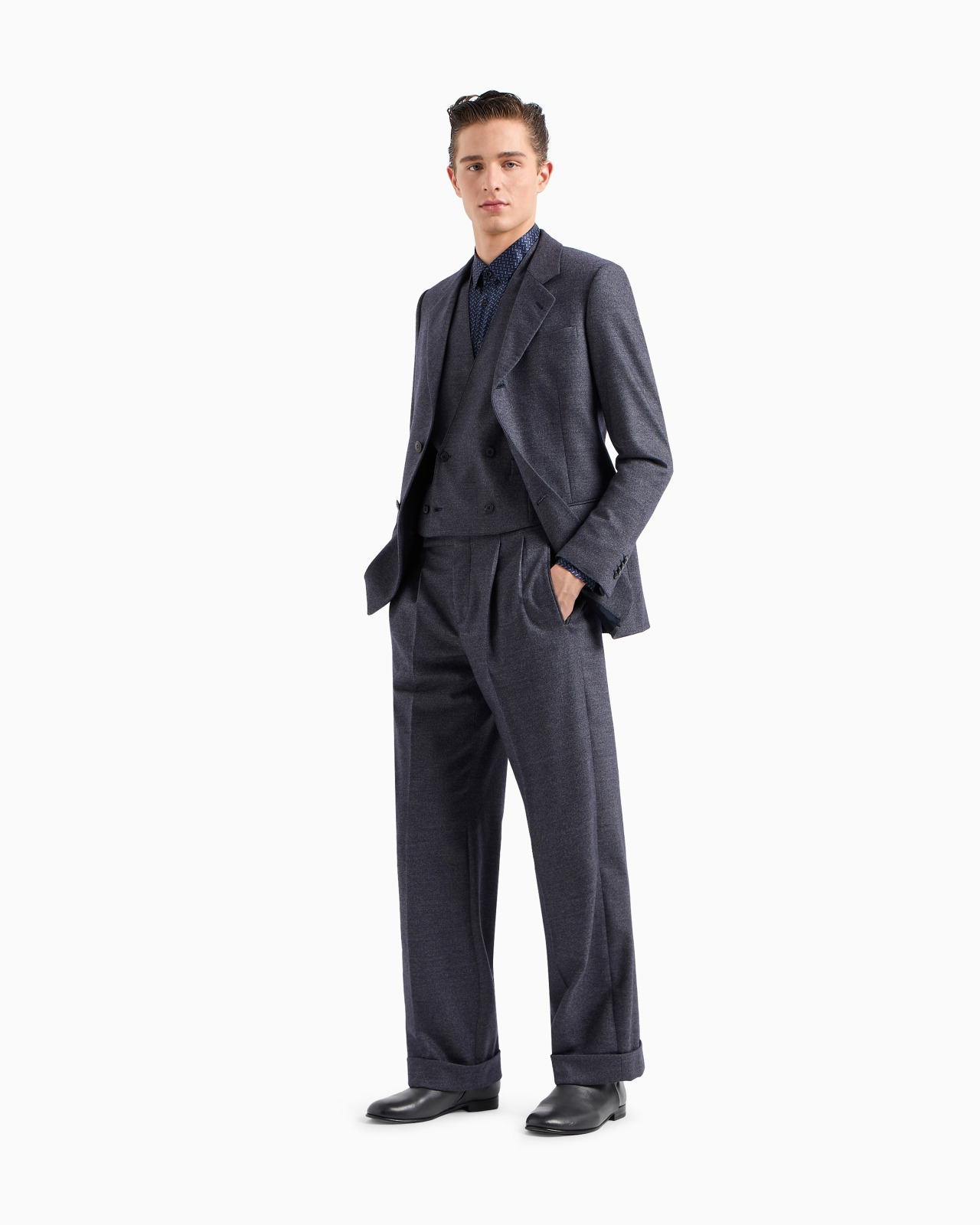 Double breasted waistcoat in denim-effect virgin wool and cashmere - 2