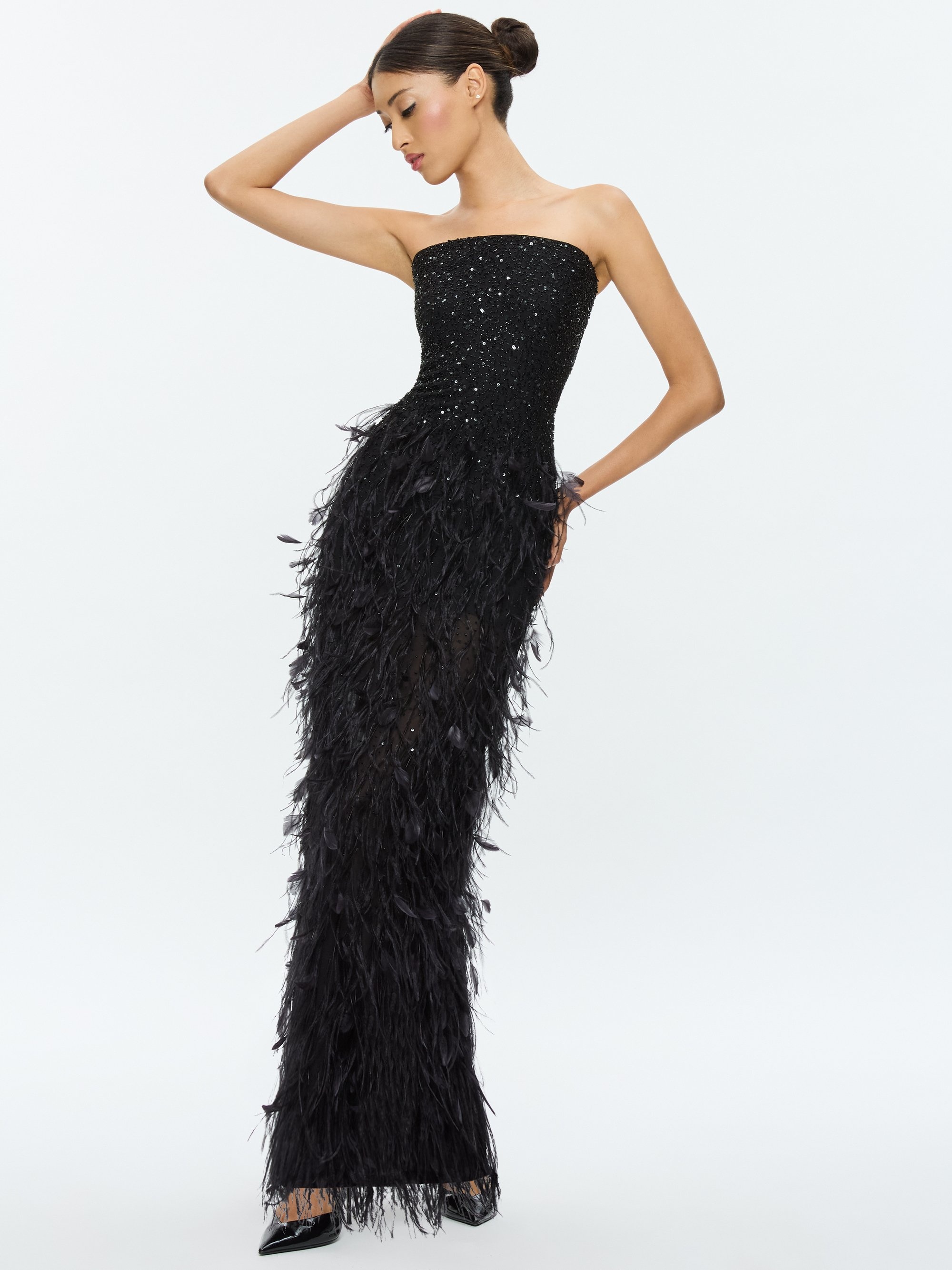 DELORA EMBELLISHED STRAPLESS GOWN WITH FEATHERS - 5