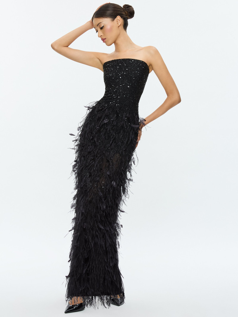 DELORA EMBELLISHED STRAPLESS GOWN WITH FEATHERS 5