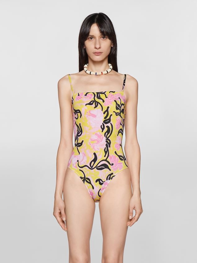 ONE-PIECE SWIMMING COSTUME IN YELLOW FLOREAL STRIPE PRINT - 2