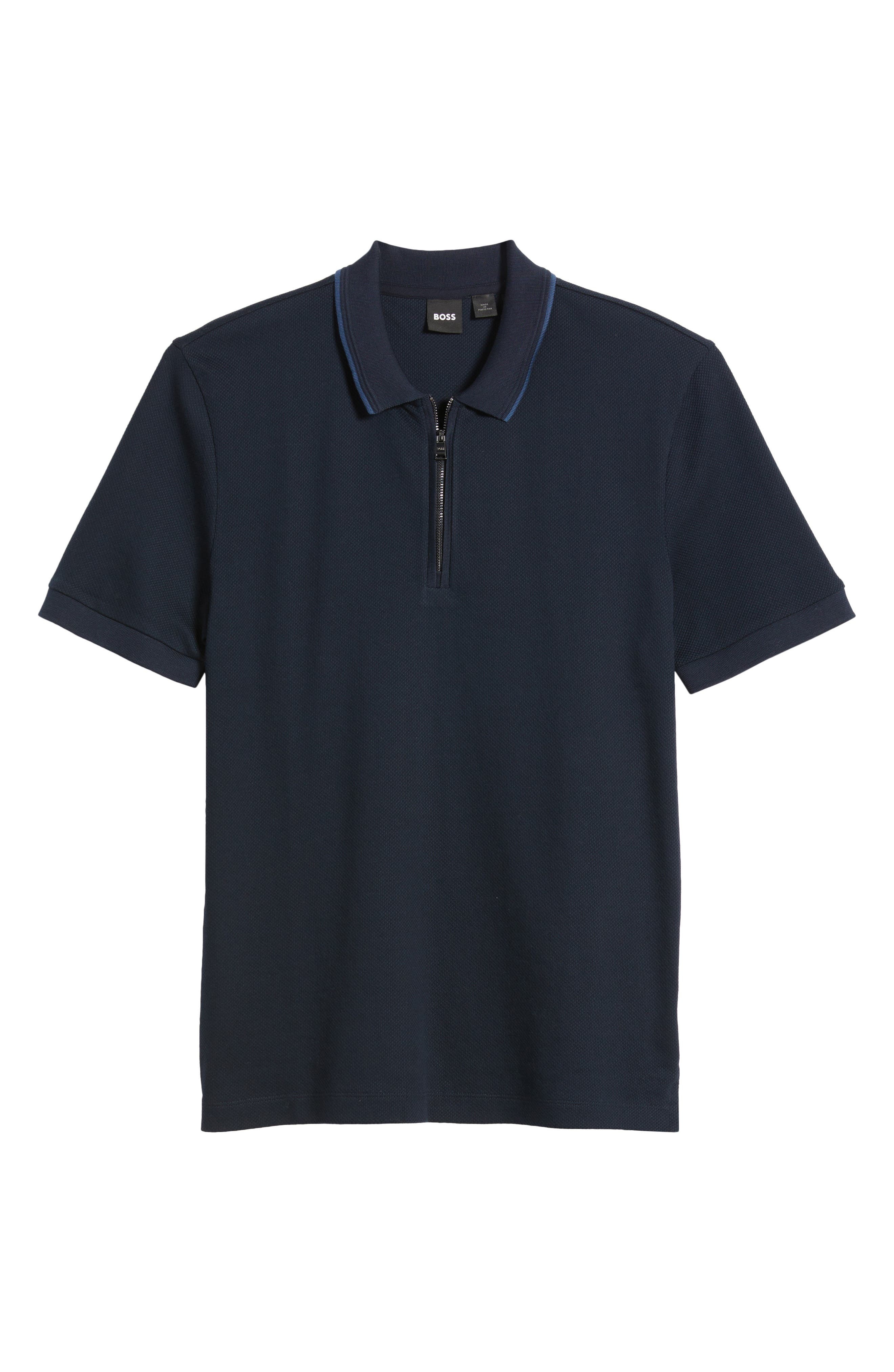 BOSS Paras Quarter Zip Cotton Polo in Dark Blue at Nordstrom - 5