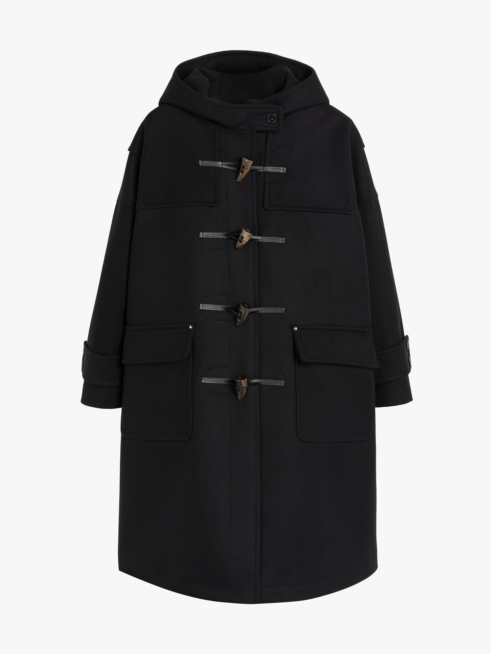 HUMBIE BLACK WOOL DUFFLE COAT - 1