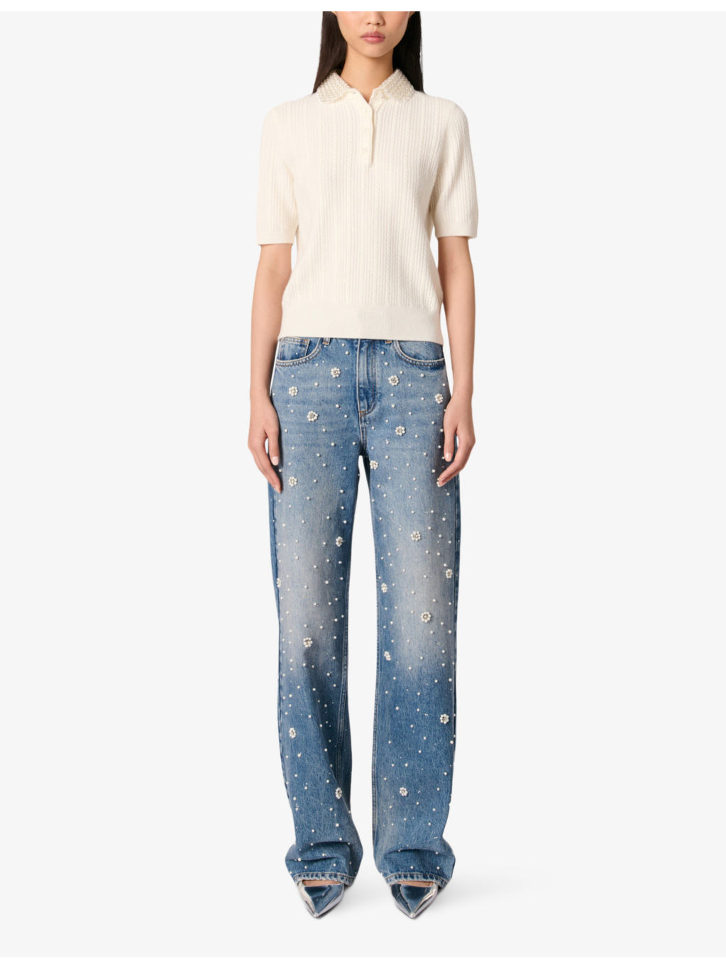 Embellished-collar ribbed wool and cashmere polo shirt - 2