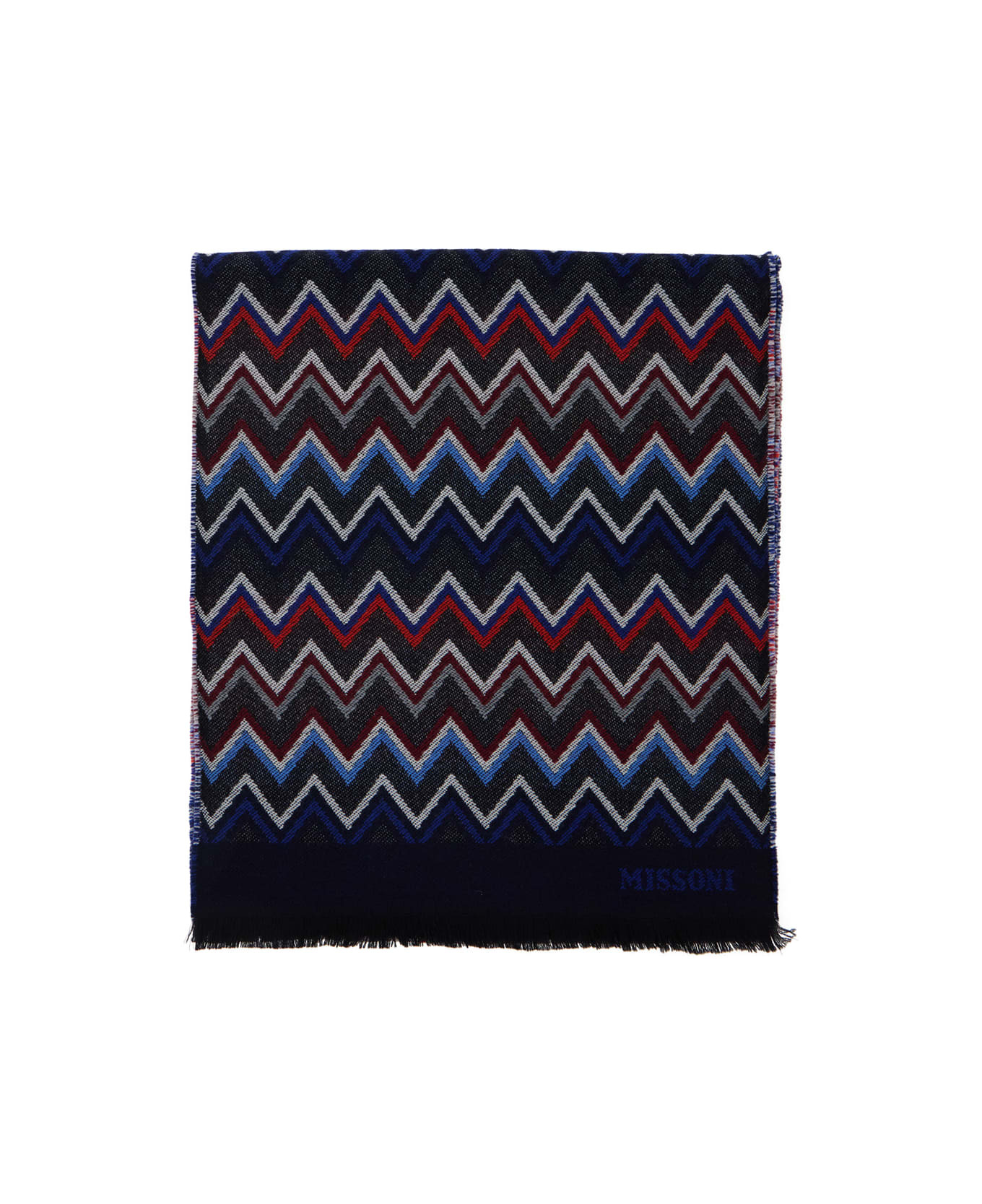 Multicolor Scarf With Zigzag Motif And Fringed Hem In Wool Man - 1