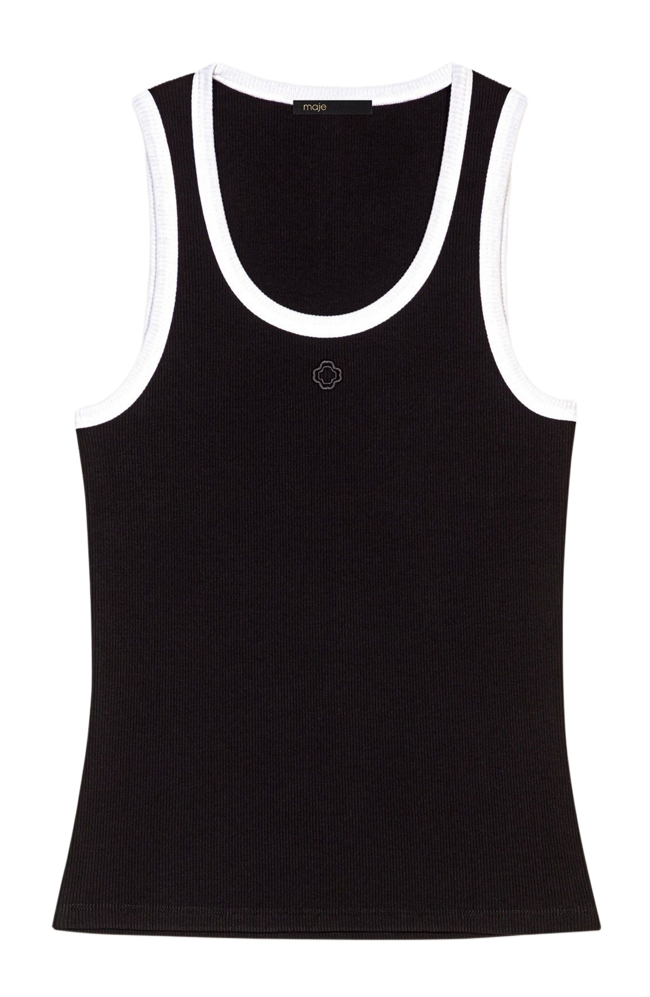 maje Ribbed vest top in Black /White at Nordstrom - 6