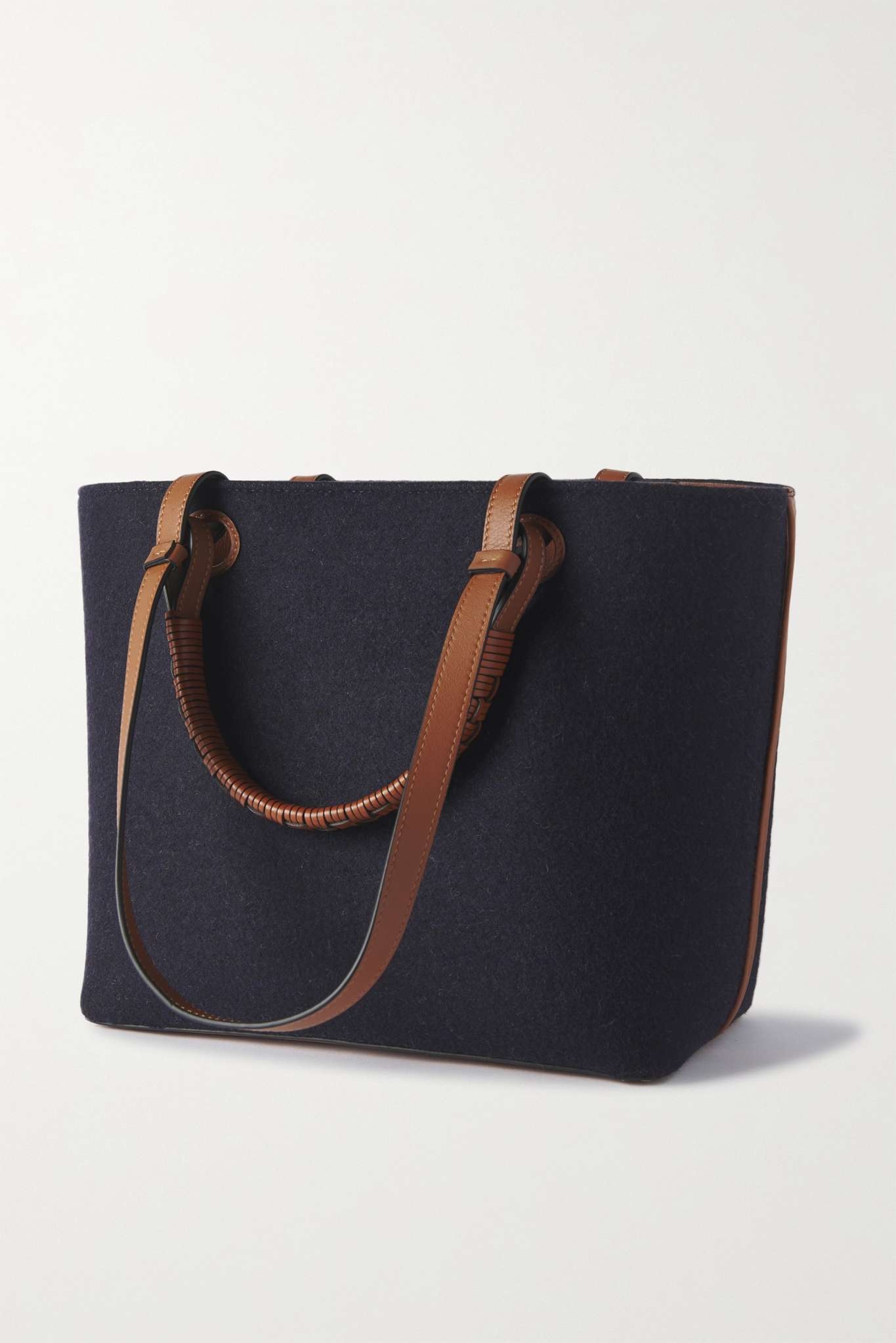 Anagram small leather-trimmed felted jacquard tote - 3