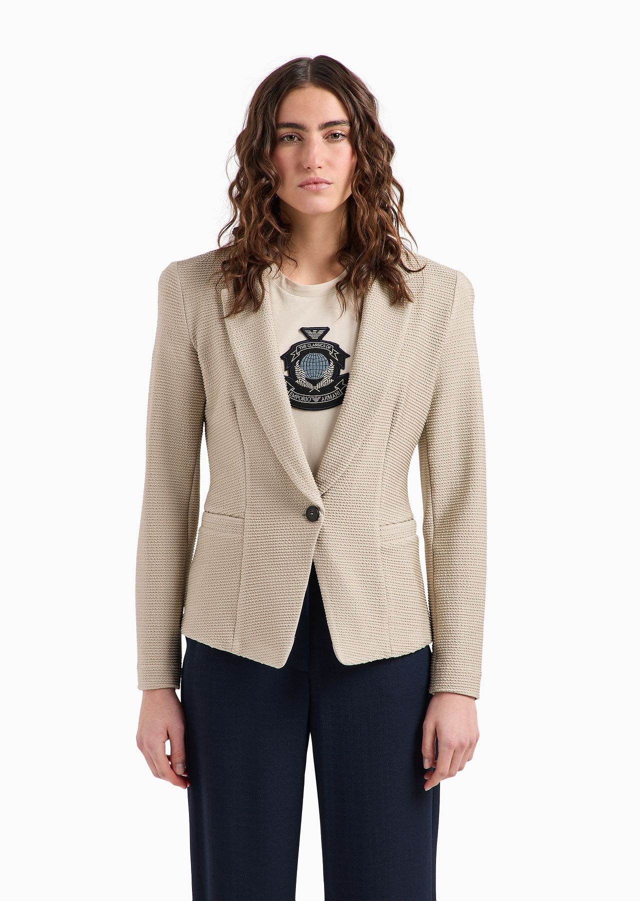 Icon lapel jacket in jacquard fabric with micro-wavy embossed ribbing - 2