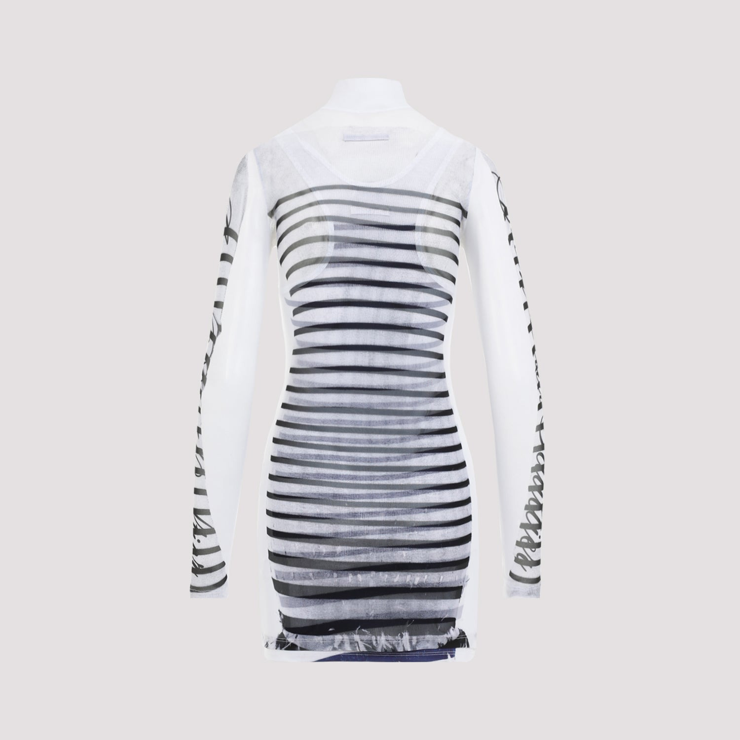 Jean Paul Gaultier Spandex Mesh Printed Feathers Mariniere Mini Dress Women - 2