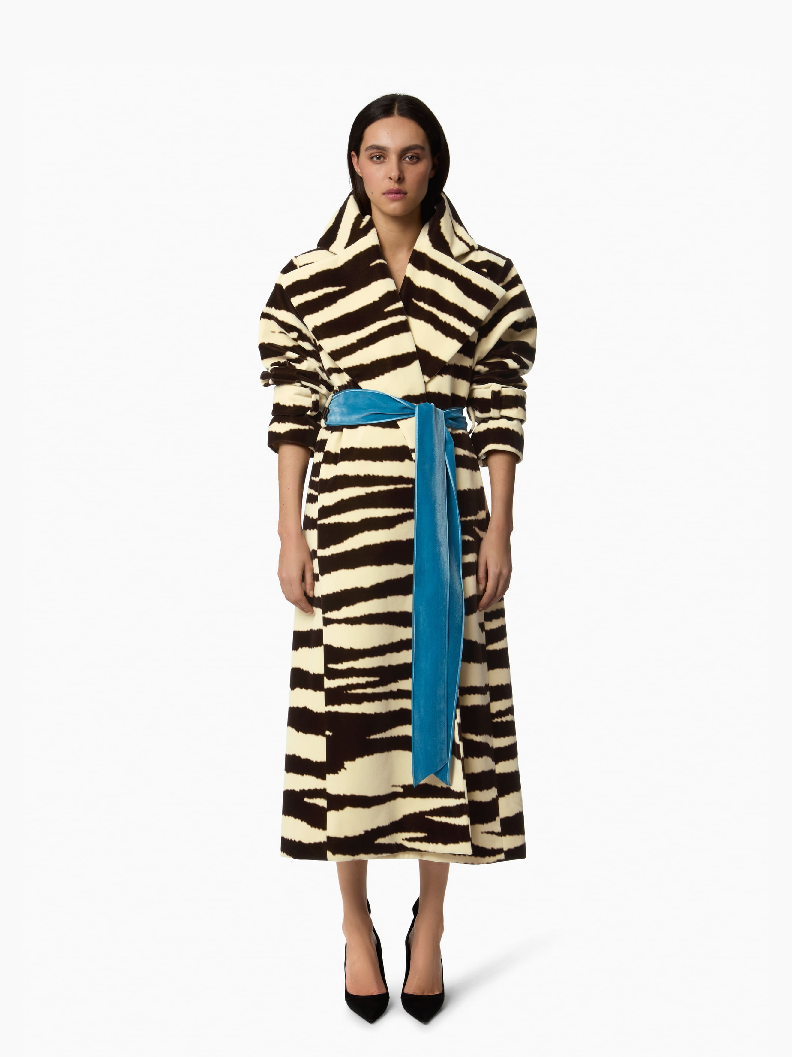 Long Zebra-Print Velvet Robe Coat - 2