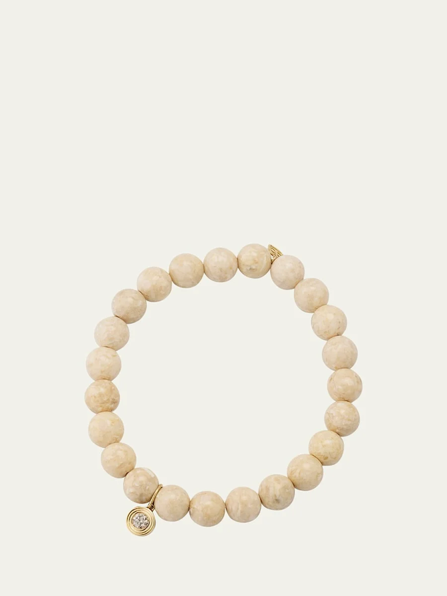 14k Cream Jasper and Fluted Brown Diamond Charm Bracelet - 1