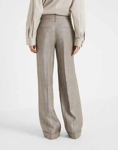 Brunello Cucinelli Sparkling linen twill loose flared trousers with monili outlook