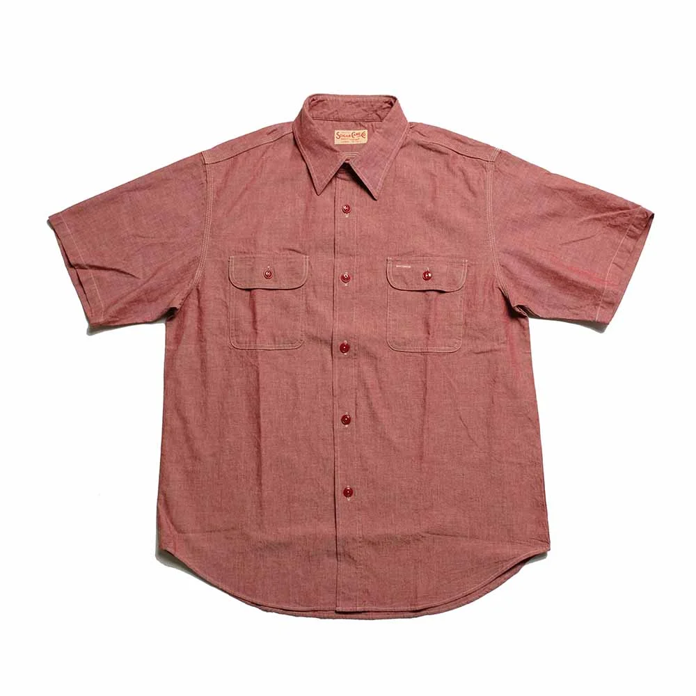RED CHAMBRAY WORK SHIRT - SHORT SLEEVE - SC39703 - 1