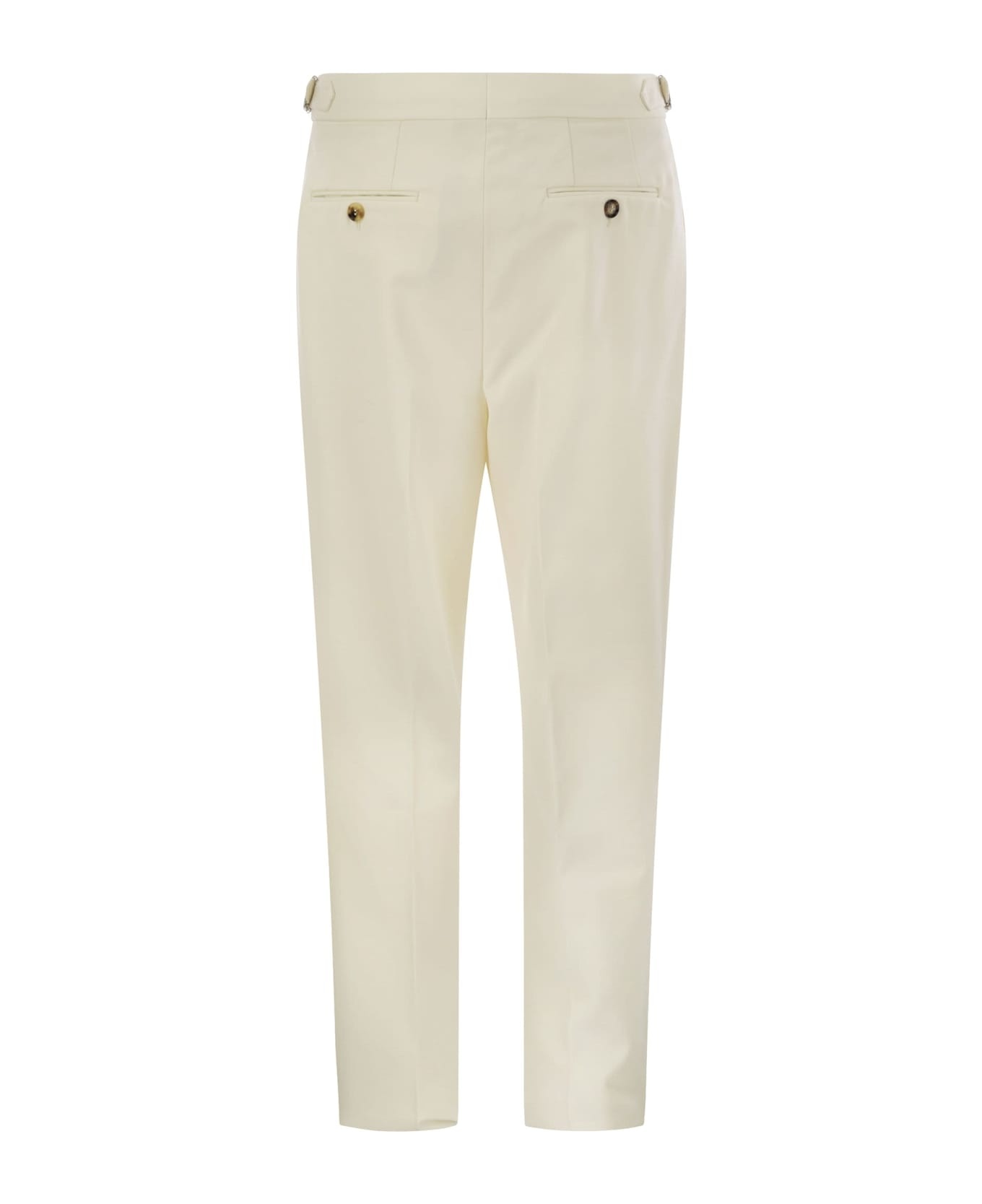 Tailor-fit Trousers In Cotton Gabardine And Virgin Wool With Double Inverted Darts And Buckles On Th - 2