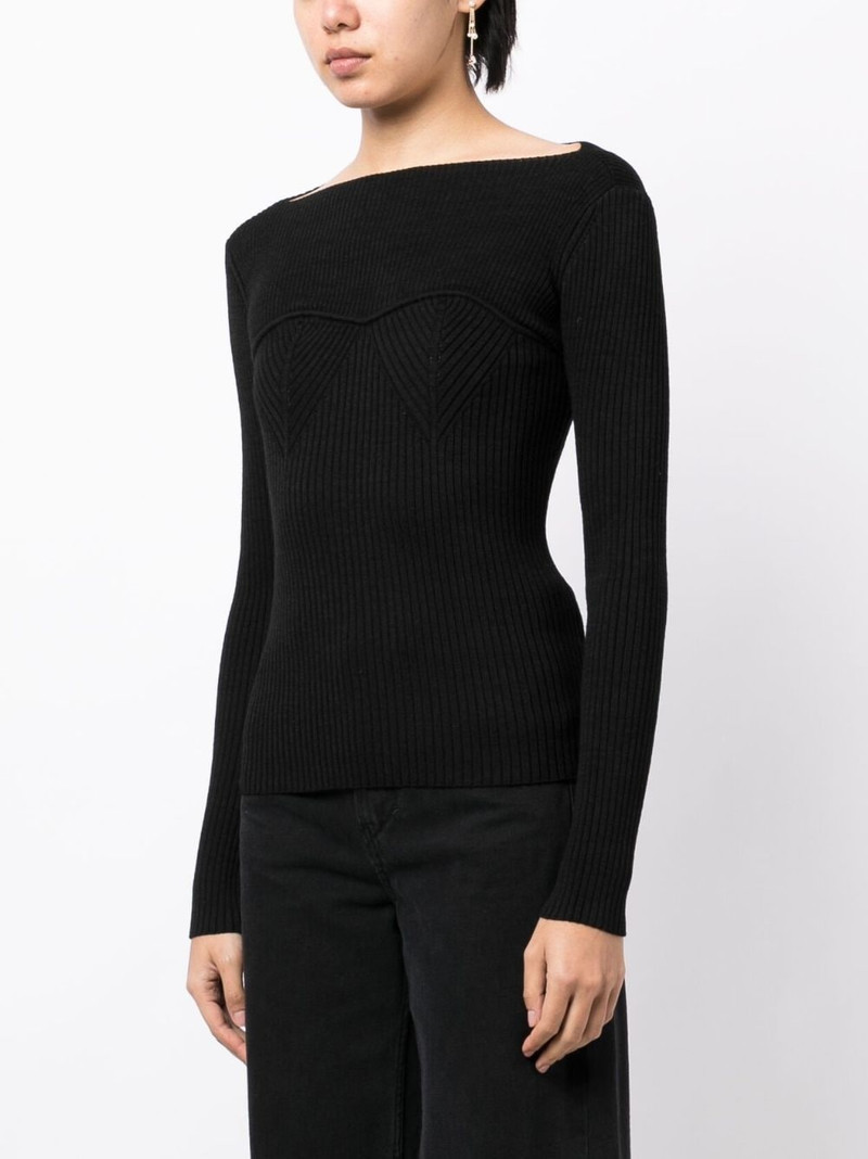 Zilyae slash-neck ribbed top 3
