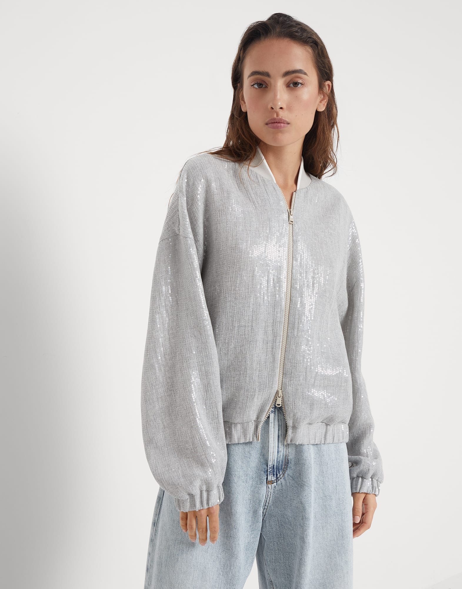 Linen gauze dazzling bomber jacket - 1