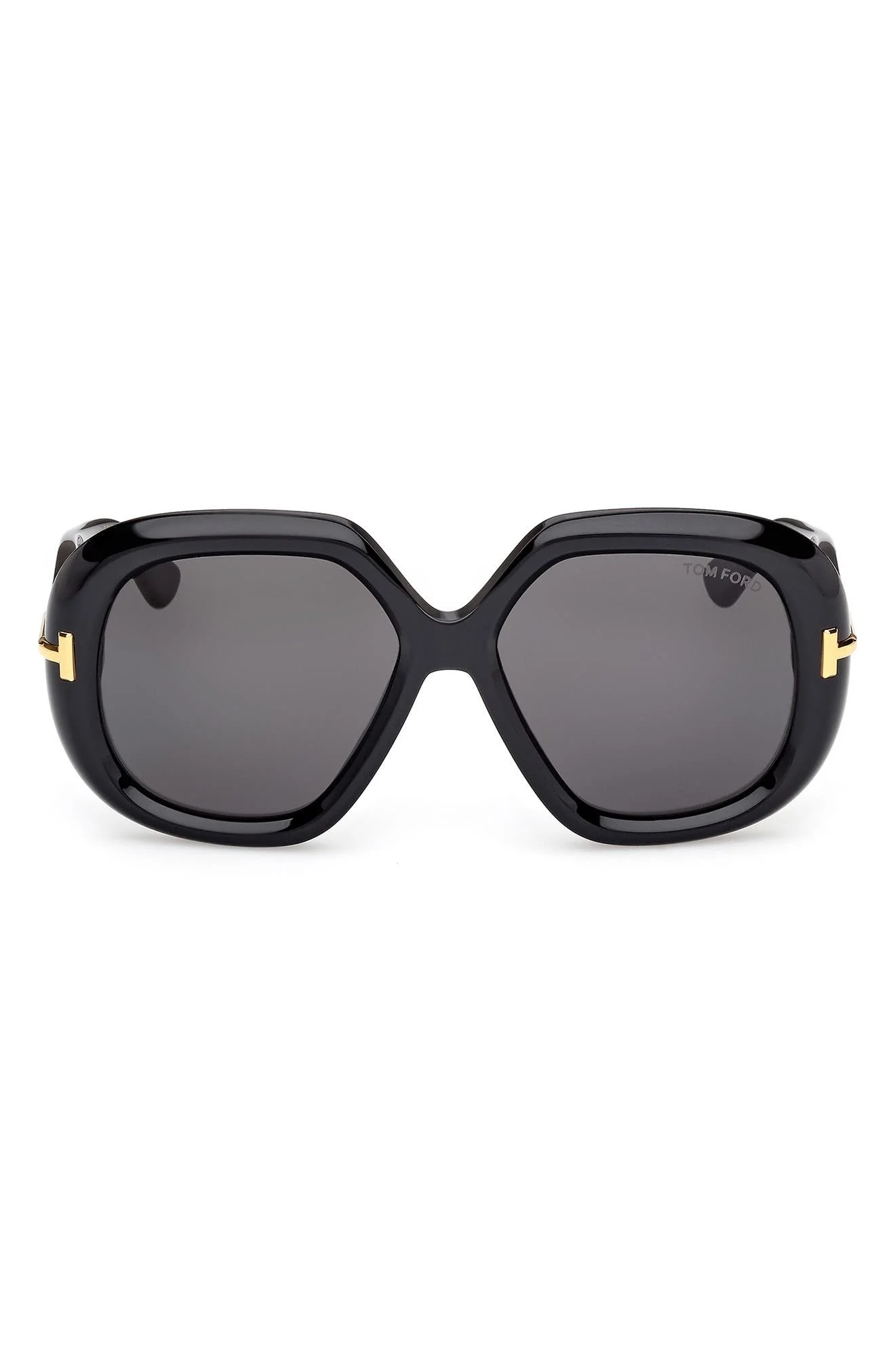 TOM FORD 56mm Geometric Sunglasses in Shiny Black Beveled/Smoke at Nordstrom - 1