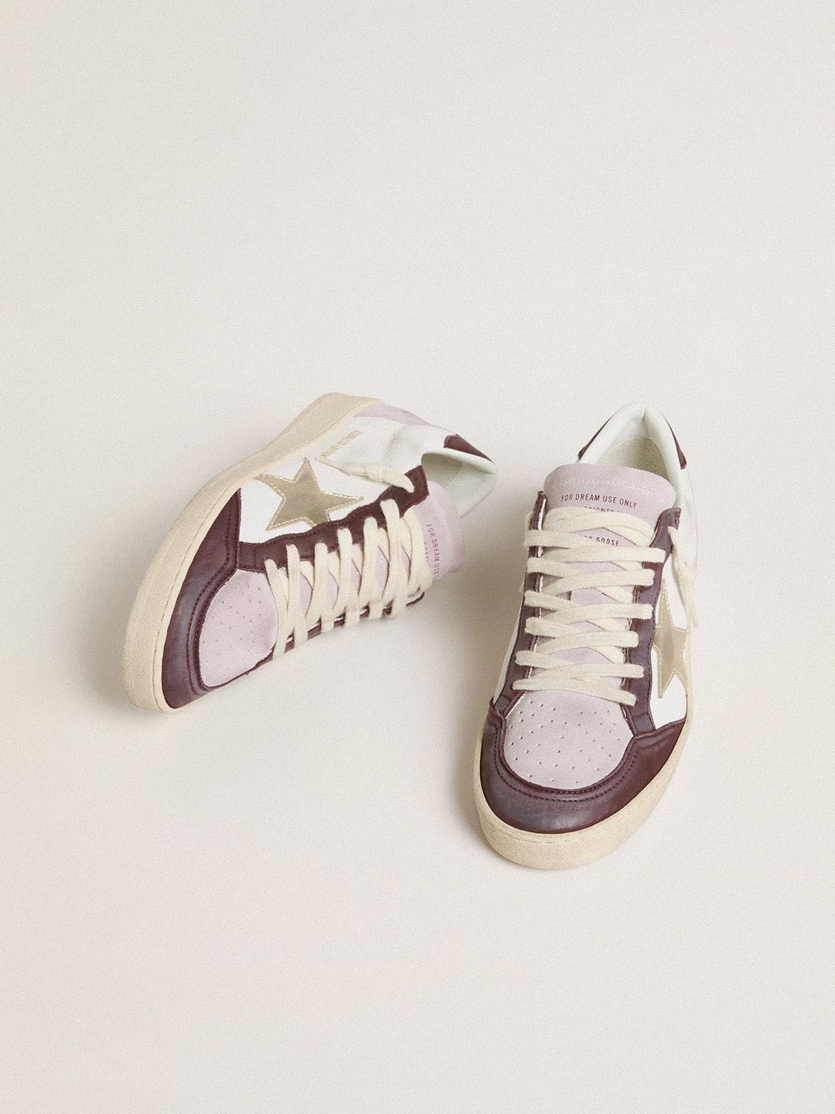 Women's Ball Star LTD in nappa with platinum foiled leather star and burgundy nubuck leather heel ta - 2
