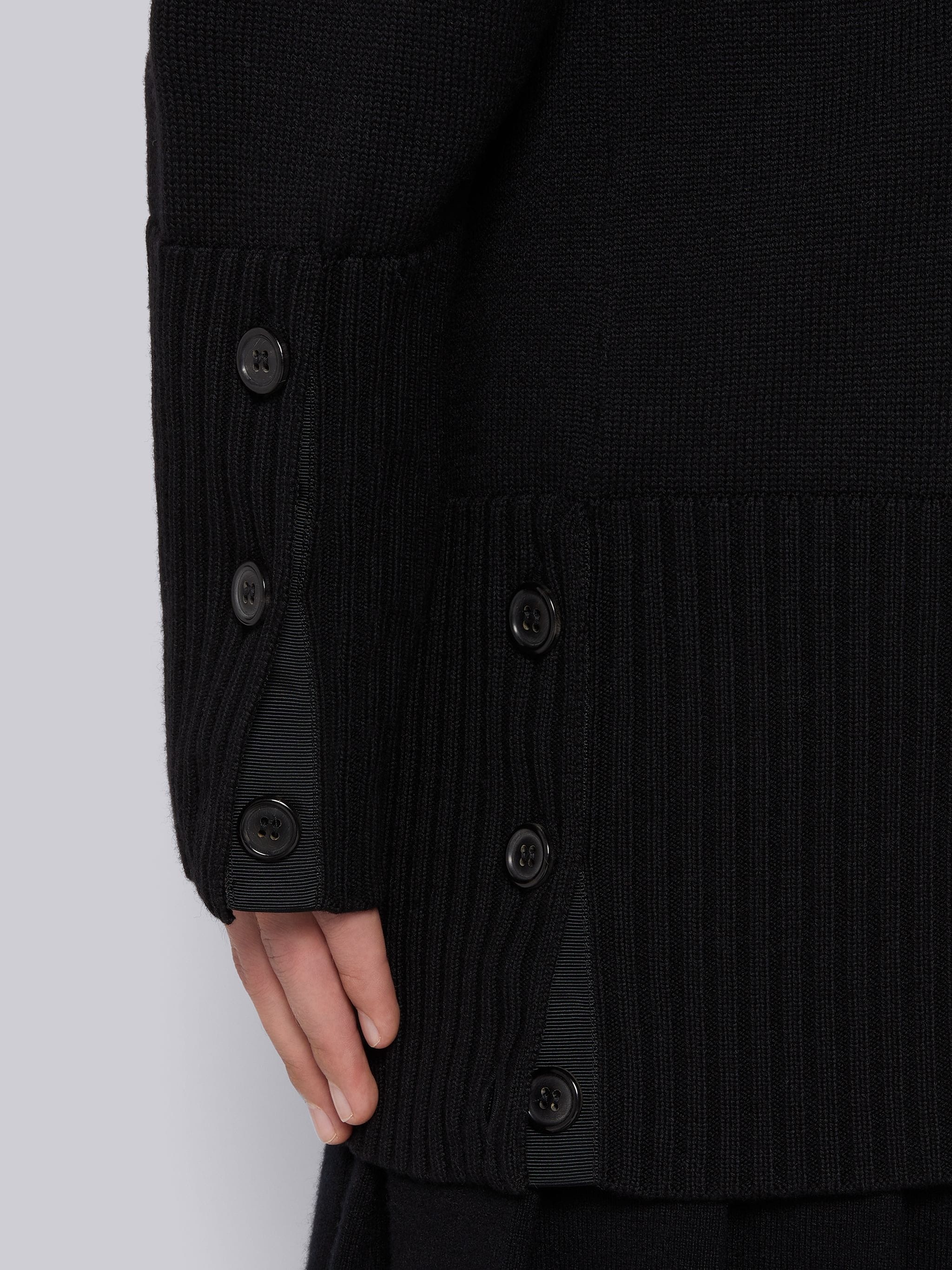 Black Fine Merino Wool 4-Bar Elongated Cardigan - 6