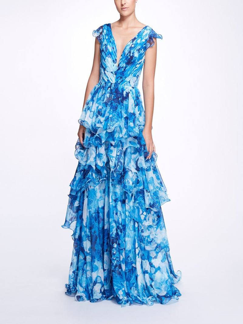 SLEEVELESS V-NECK TIERED GOWN 1