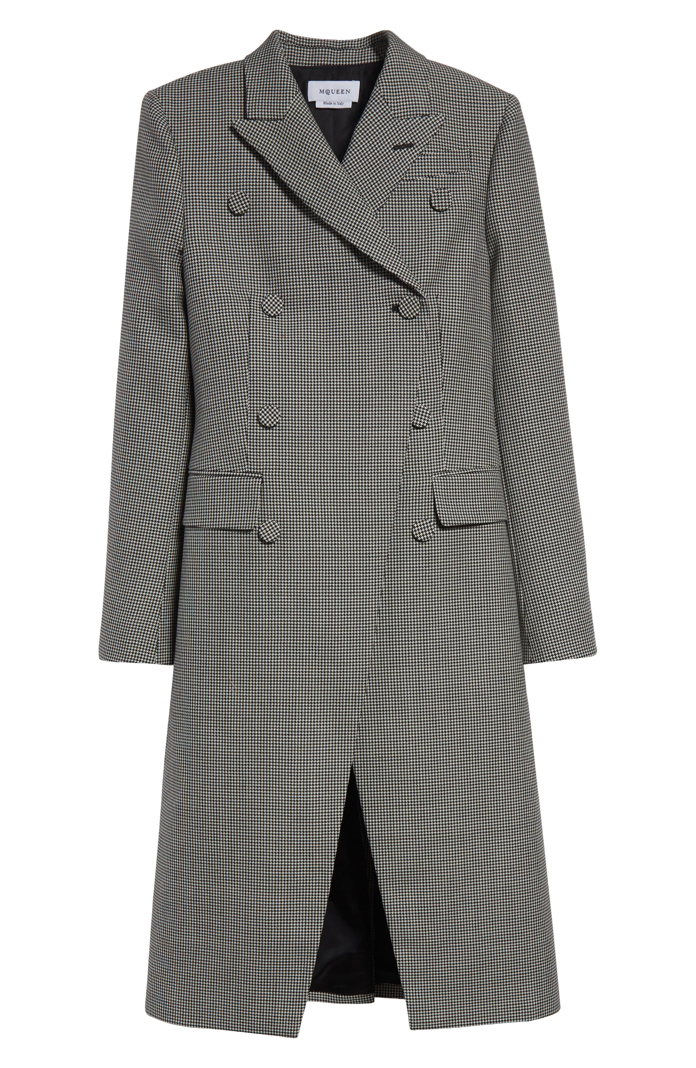 McQueen Houndstooth Check Double Breasted Wool & Mohair Coat in Black/Ivory at Nordstrom - 6