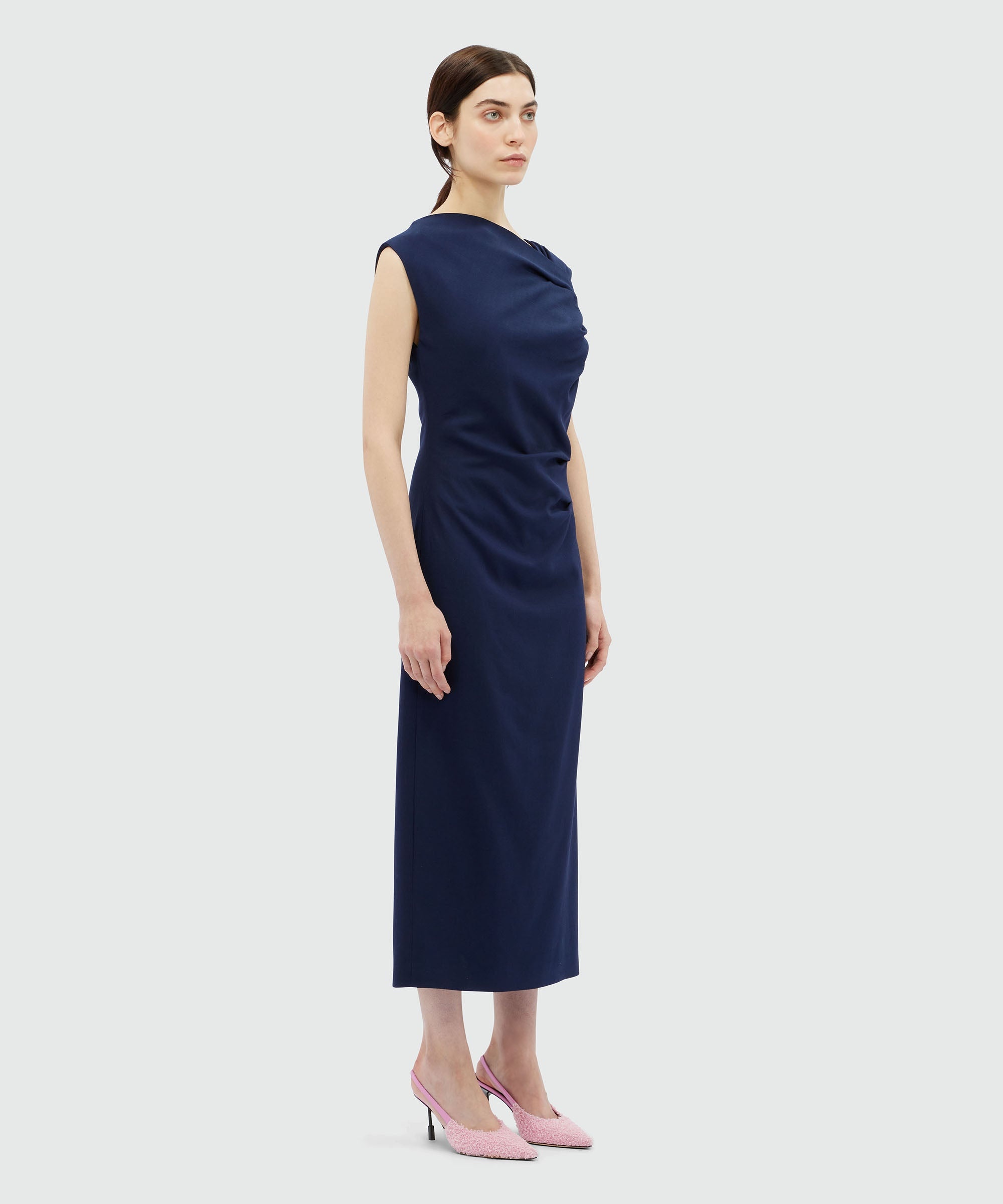 Draped midi dress in blue canvas - 4