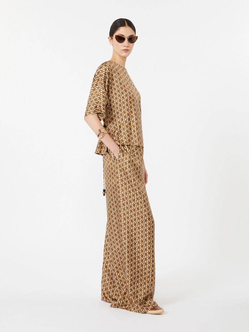 Max Mara CLARINO Wide-fit printed silk trousers - HAZELNUT BROWN outlook
