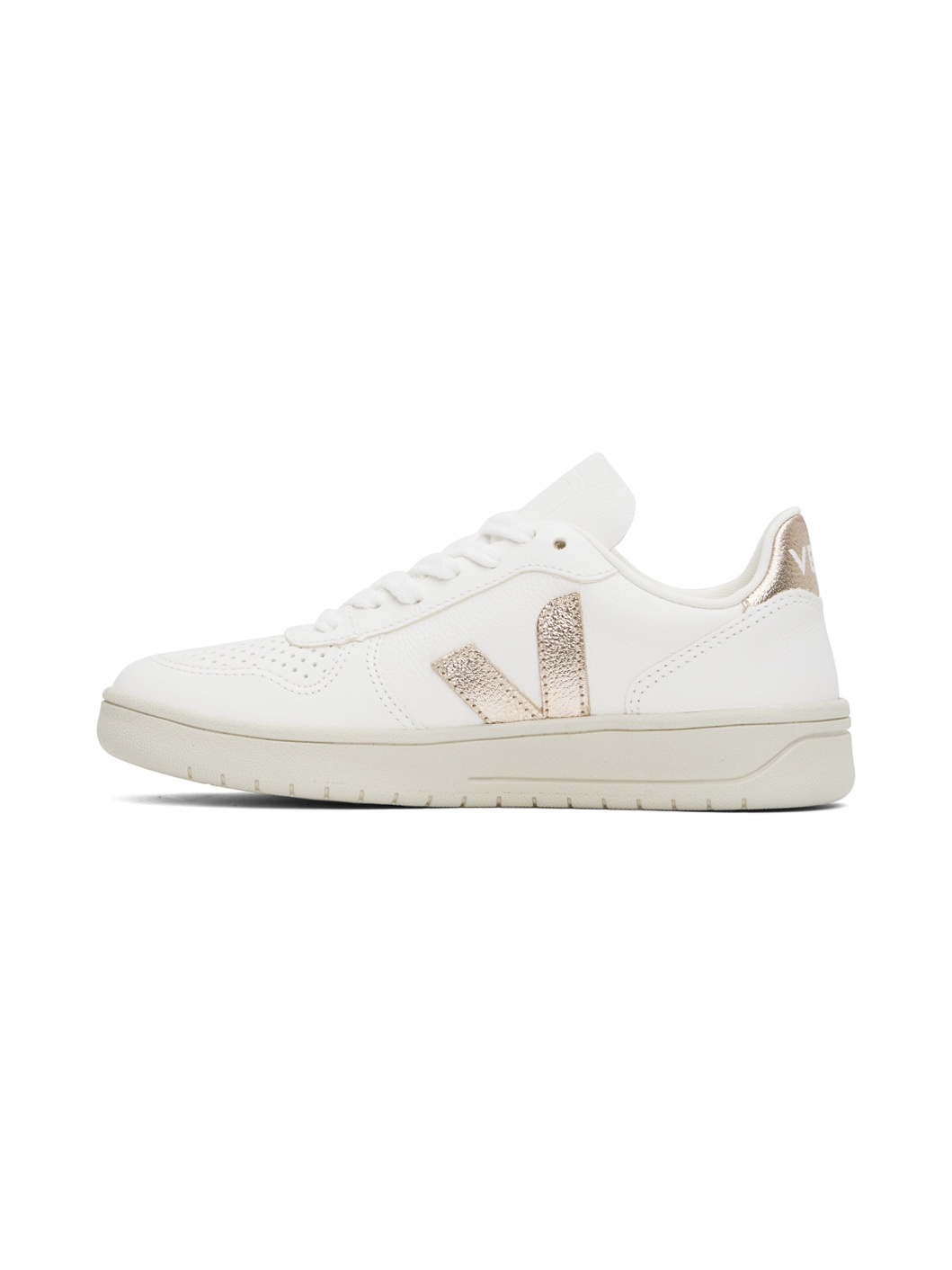 White & Rose Gold V-10 Leather Sneakers - 3