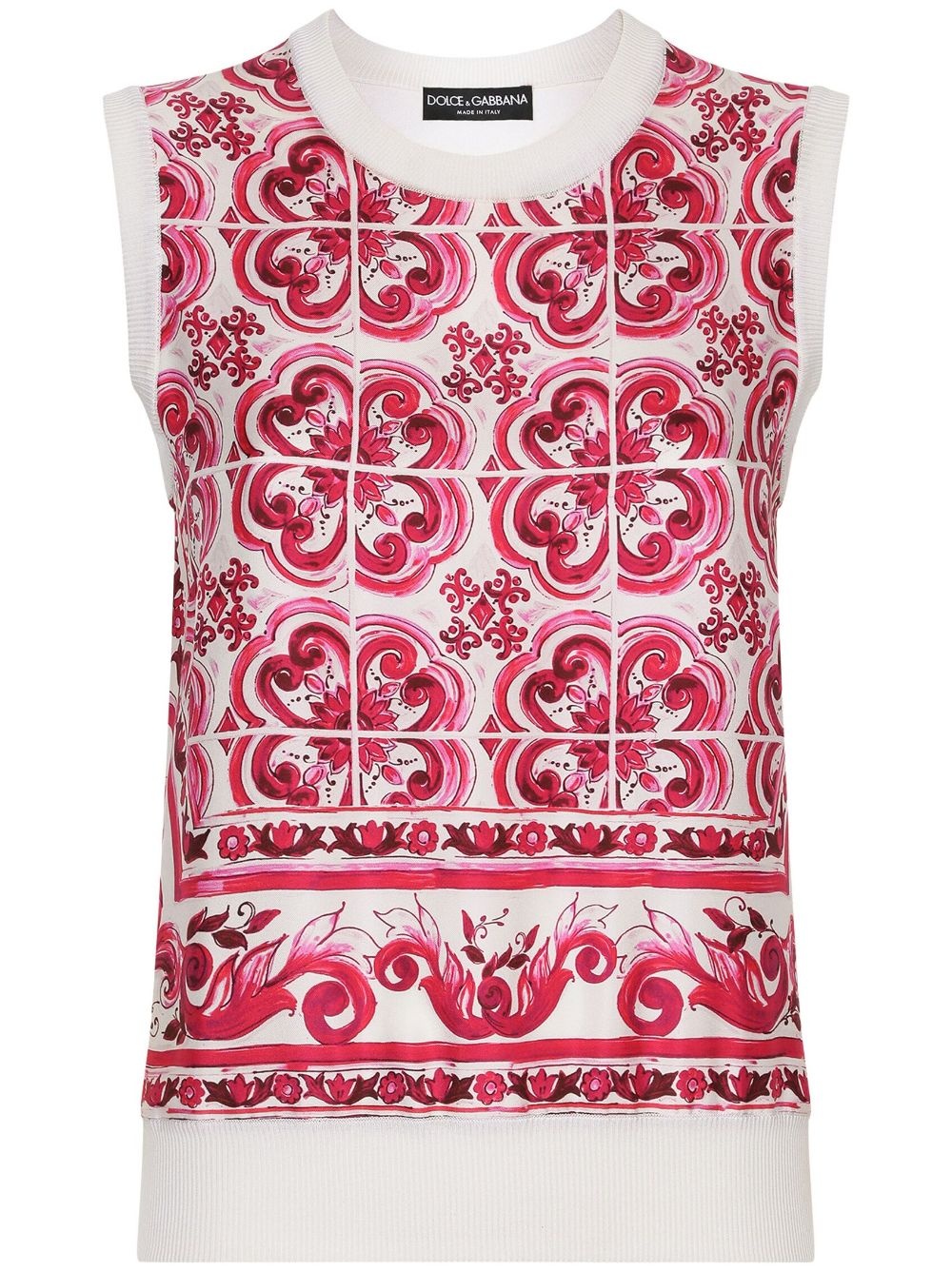 Majolica-print silk tank top - 1