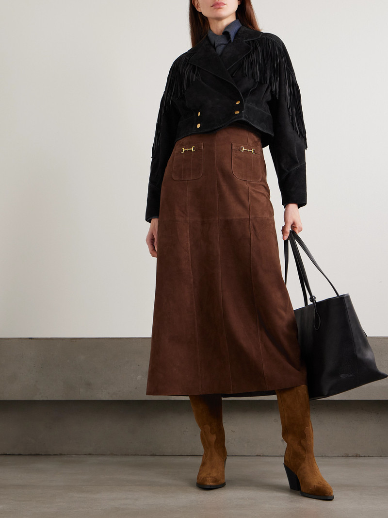 RIXO Darragh Fringed Double-breasted Suede Jacket outlook