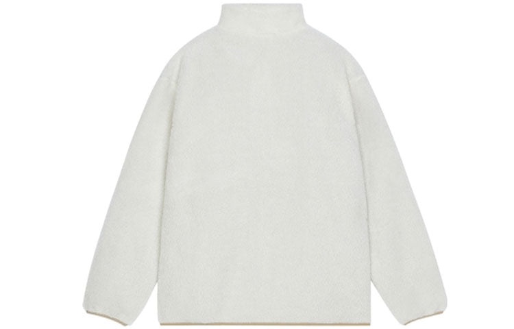 New Balance Contrasting Colors Knit Suede Sports Stand Collar Logo Lamb's Wool Jacket Autumn Creamy  - 2