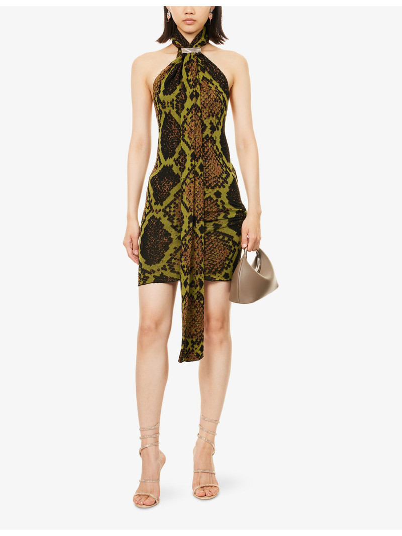 THE ATTICO Halterneck Graphic-Print Cotton-Blend Mini Dress outlook