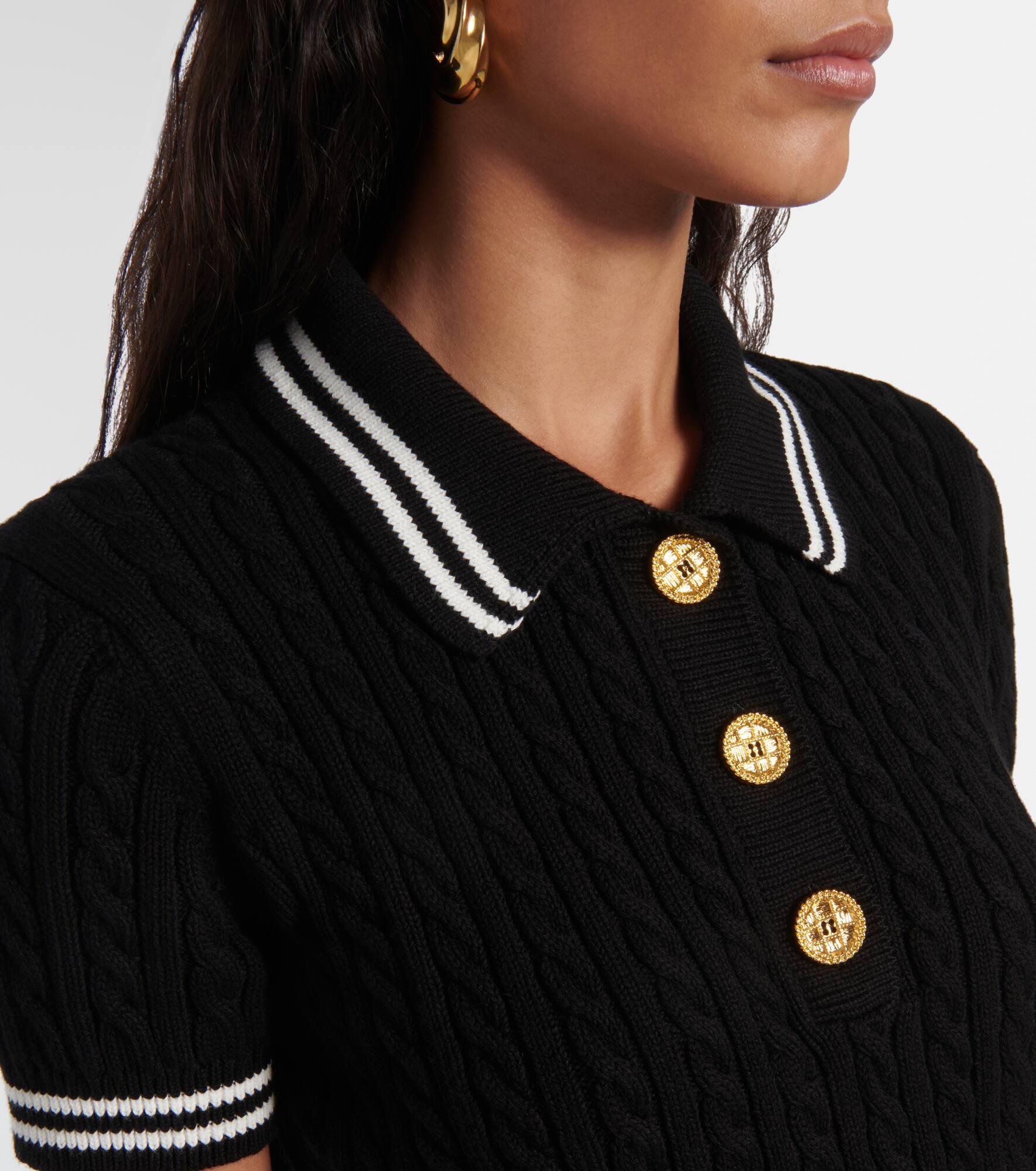 Cable-knit cropped cotton polo shirt - 4
