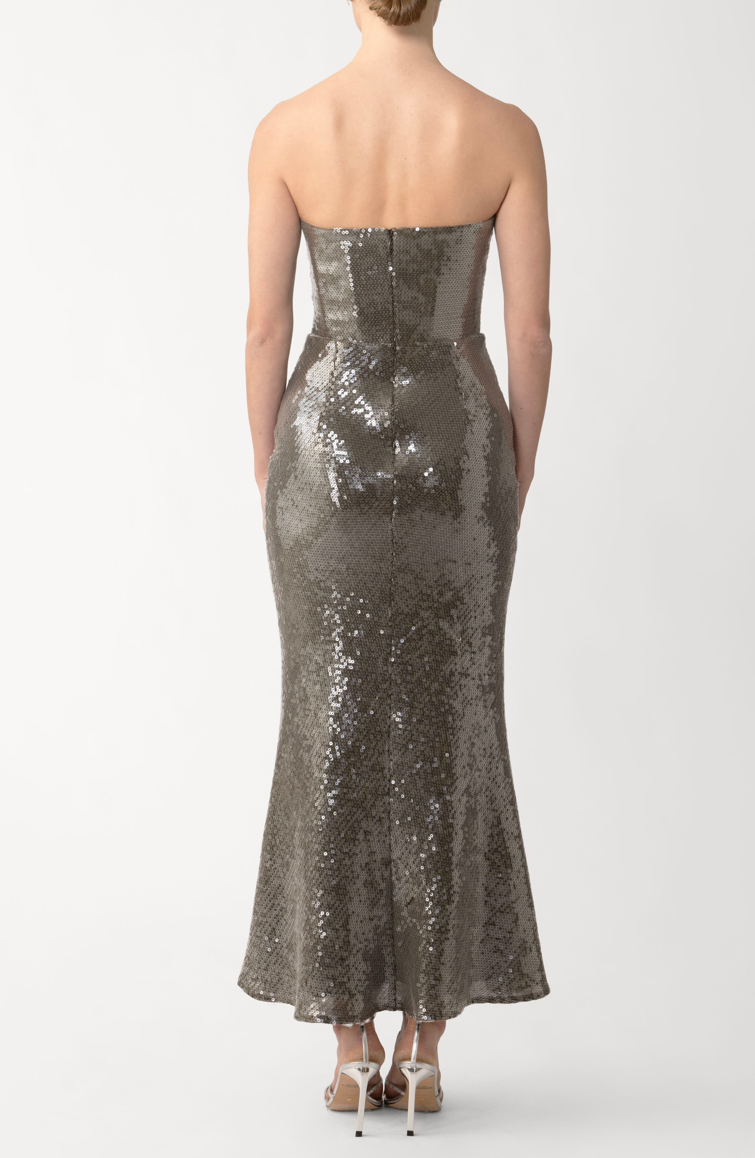 SAU LEE Ciara Sequin Strapless Mermaid Gown in Smokey Olive at Nordstrom - 2
