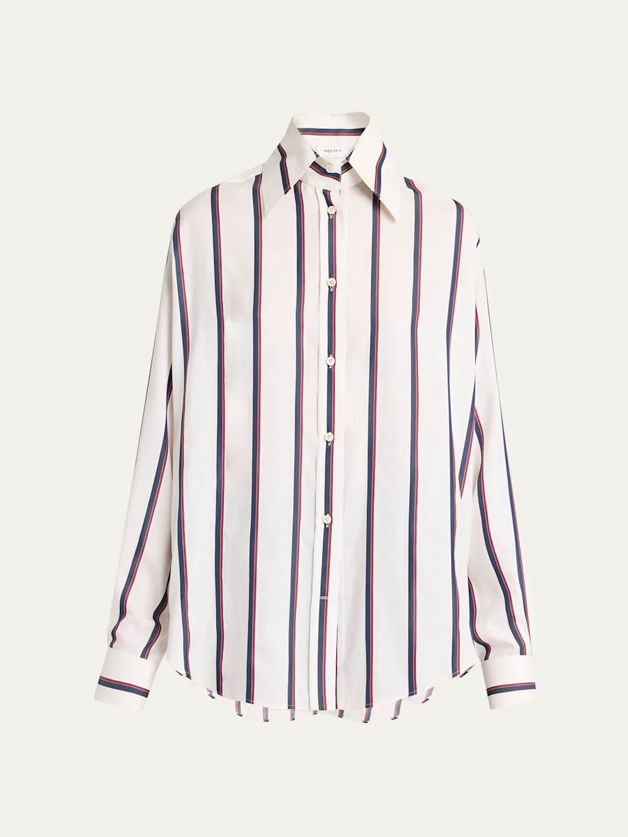 Striped Silk Button-Down Shirt - 1