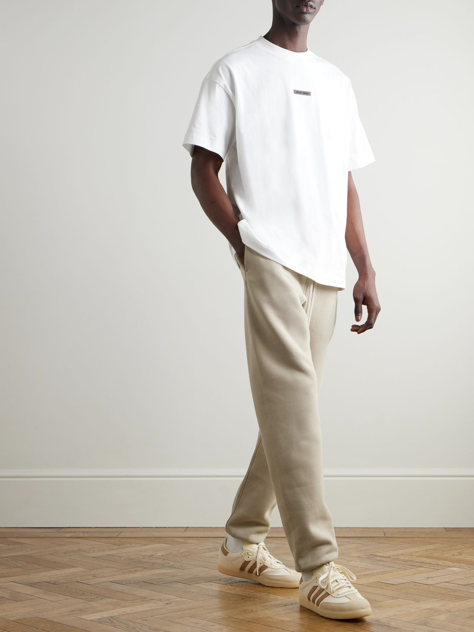 Tapered Logo-Appliquéd Cotton-Blend Jersey Sweatpants Beige - 2