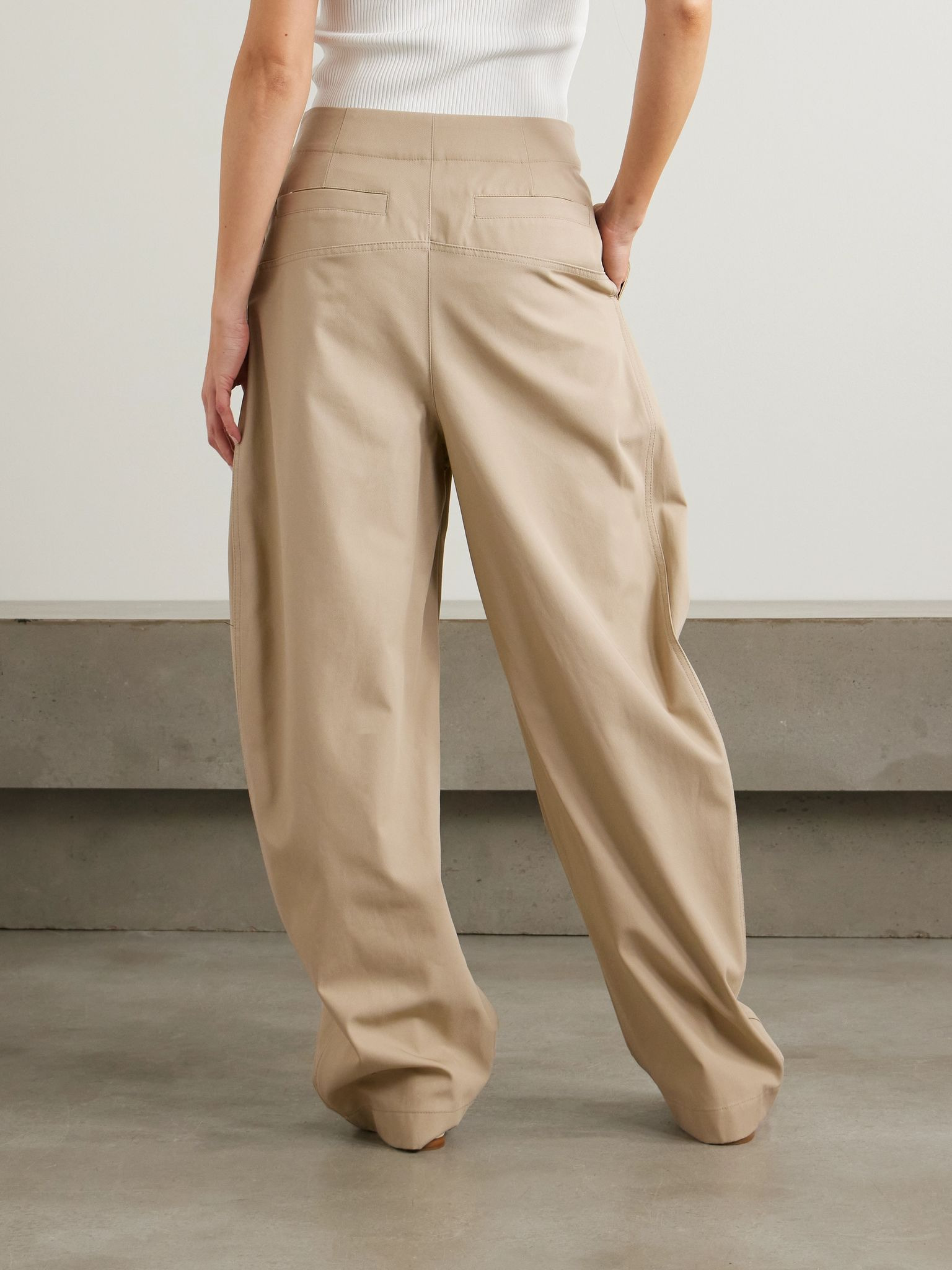 Cotton-twill barrel-leg pants Beige - 4