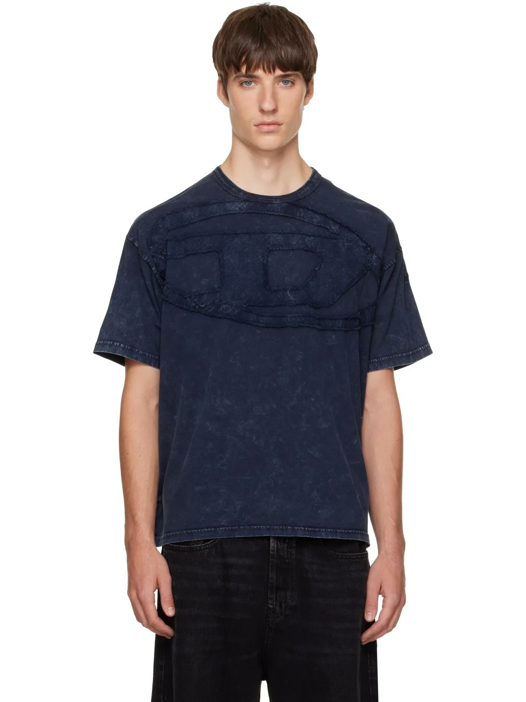 Navy Relaxed Cotton Oval D Applique T-shirt - 1