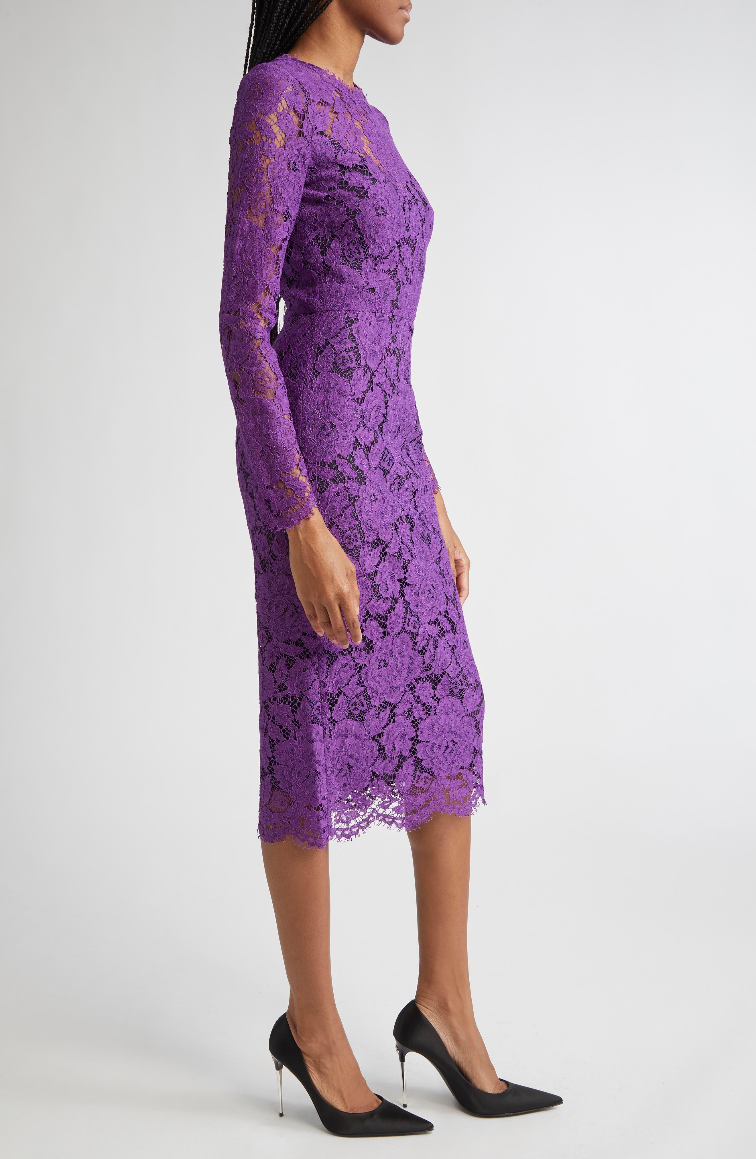 Dolce&Gabbana Long Sleeve Cordonetto Lace Sheath Dress in F0571 Viola at Nordstrom - 3